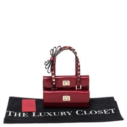 Pre Owned Valentino Red Leather Mini Rockstud Double Flap Bag