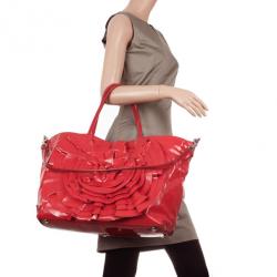 Pre Owned Valentino Red Flower Patent Tote