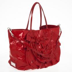 Pre Owned Valentino Red Flower Patent Tote