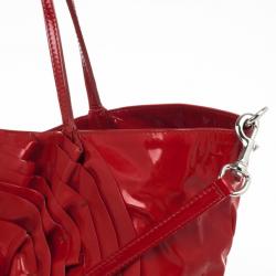 Pre Owned Valentino Red Flower Patent Tote