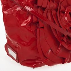 Pre Owned Valentino Red Flower Patent Tote