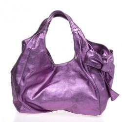 Pre Owned Valentino Metallic Purple Leather Nuage Bow Tote