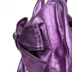 Pre Owned Valentino Metallic Purple Leather Nuage Bow Tote