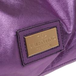 Pre Owned Valentino Metallic Purple Leather Nuage Bow Tote