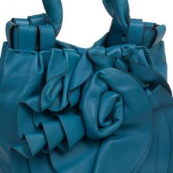 مملوكة مسبقًا Valentino Blue Leather Rose Tote