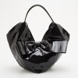 Pre Owned Valentino Black Patent Leather Bow Detail Large Shoulderbag