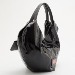 Pre Owned Valentino Black Patent Leather Bow Detail Large Shoulderbag