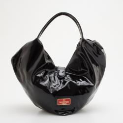 Pre Owned Valentino Black Patent Leather Bow Detail Large Shoulderbag