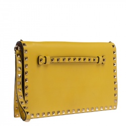 Pre Owned Valentino Yellow Leather Rockstud Wristlet Clutch