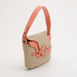 Pre Owned Valentino Straw Shoulder Bag With Swarovski Crystals