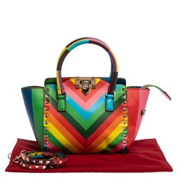Pre Owned Valentino Multicolor Leather Mini Rainbow Rockstud Tote
