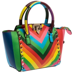 Pre Owned Valentino Multicolor Leather Mini Rainbow Rockstud Tote