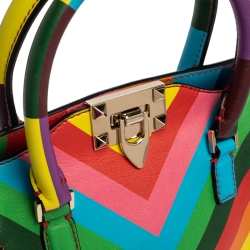 Pre Owned Valentino Multicolor Leather Mini Rainbow Rockstud Tote