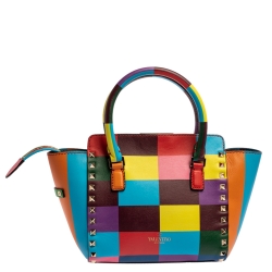 Pre Owned Valentino Multicolor Leather Mini Rainbow Rockstud Tote