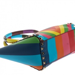 Pre Owned Valentino Multicolor Leather Mini Rainbow Rockstud Tote