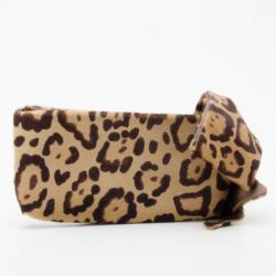 Pre Owned Valentino Leopard Print Pony Hair Bow Clutch