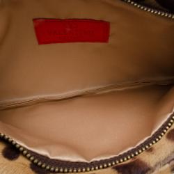 Pre Owned Valentino Leopard Print Pony Hair Bow Clutch