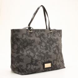 مملوكة مسبقًا Valentino Black and Grey Lace Printed Coated Canvas Tote