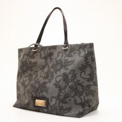 مملوكة مسبقًا Valentino Black and Grey Lace Printed Coated Canvas Tote