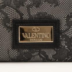 مملوكة مسبقًا Valentino Black and Grey Lace Printed Coated Canvas Tote
