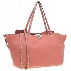 Pre Owned Valentino Tangerine Leather Medium Rockstud Trapeze Tote Bag
