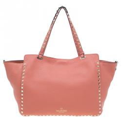 Pre Owned Valentino Tangerine Leather Medium Rockstud Trapeze Tote Bag