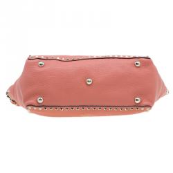 Pre Owned Valentino Tangerine Leather Medium Rockstud Trapeze Tote Bag