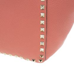 Pre Owned Valentino Tangerine Leather Medium Rockstud Trapeze Tote Bag