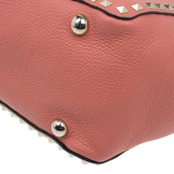 Pre Owned Valentino Tangerine Leather Medium Rockstud Trapeze Tote Bag