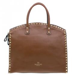 Pre Owned Valentino Brown Leather Rockstud Dome Bag