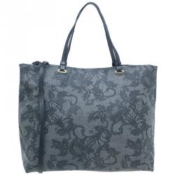 Valentino Grey Vinyl Lace Print Tote Bag