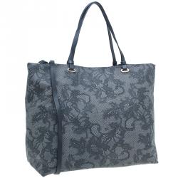 Valentino Grey Vinyl Lace Print Tote Bag