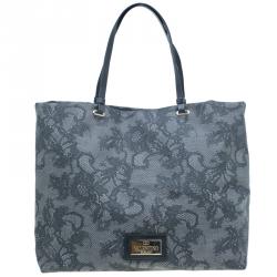 Valentino Grey Vinyl Lace Print Tote Bag