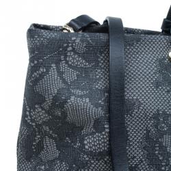 Valentino Grey Vinyl Lace Print Tote Bag