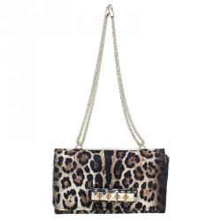 Pre Owned Valentino Beige Leopard Print Calfhair Rockstud Va Va Voom Shoulder Bag