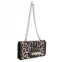 Pre Owned Valentino Beige Leopard Print Calfhair Rockstud Va Va Voom Shoulder Bag