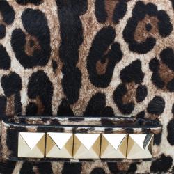 Pre Owned Valentino Beige Leopard Print Calfhair Rockstud Va Va Voom Shoulder Bag