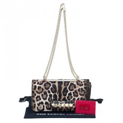 Pre Owned Valentino Beige Leopard Print Calfhair Rockstud Va Va Voom Shoulder Bag