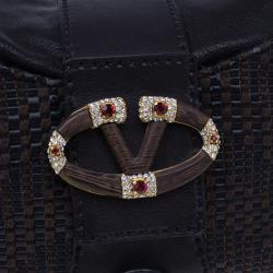 مملوكة مسبقًا Valentino Brown Leather Woven Top Handle Shoulder Bag