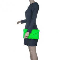 Pre Owned Valentino Neon Green Leather Intrigate Clutch