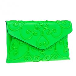 Pre Owned Valentino Neon Green Leather Intrigate Clutch