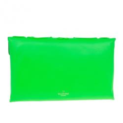 Pre Owned Valentino Neon Green Leather Intrigate Clutch