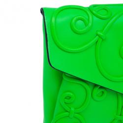 Pre Owned Valentino Neon Green Leather Intrigate Clutch