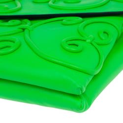 Pre Owned Valentino Neon Green Leather Intrigate Clutch
