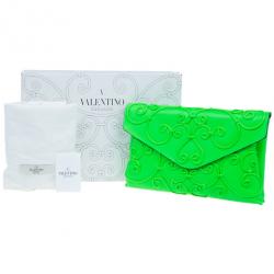 Pre Owned Valentino Neon Green Leather Intrigate Clutch