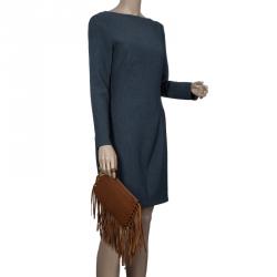 Pre Owned Valentino Brown Leather C Rockee Gryphon Fringe Clutch