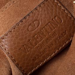 Pre Owned Valentino Brown Leather C Rockee Gryphon Fringe Clutch