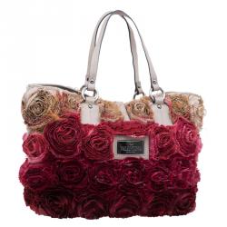 Pre Owned حقيبة فالينتينو روزيه حرير بيج/أحمر و جلد