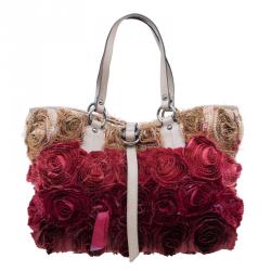 Pre Owned حقيبة فالينتينو روزيه حرير بيج/أحمر و جلد