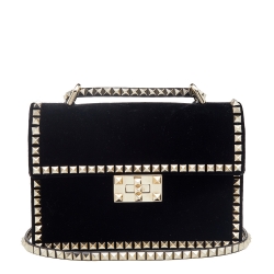 Valentino Black Velvet Small Rockstud No Limit Shoulder Bag